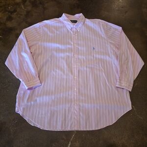 Ralph Lauren Pink & White Striped Long Sleeve Dress Shirt Men’s 18.5 34/35